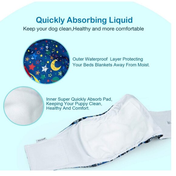 Dog Belly Band - 3 Pack of Small Reusable Washable Male Dog Diapers Space Design - Picture 10 of 16